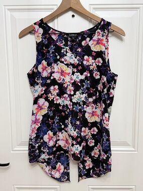 Express Black Floral Split-Hem Tank Top